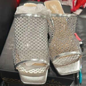 Charles David Silver Mesh Mules